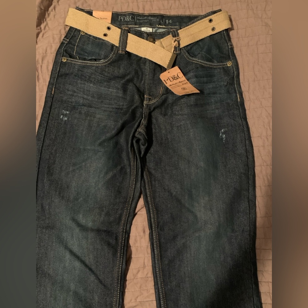 PD&C kids Deep Indigo Relaxed Jeans with Tan Belt